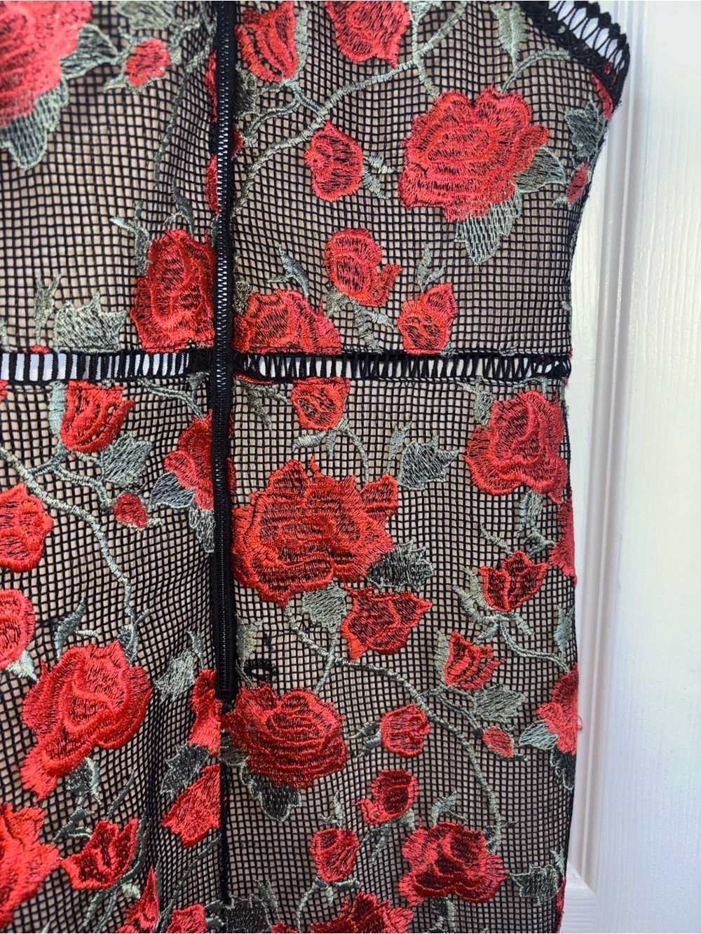 Gianni Bini Red Rose Embroidered Mesh Midi Dress - Picture 11 of 13